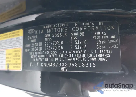 2009 Kia Sedona Lx из США, поврежденный, VIN KNDMB233396318315